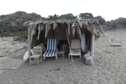 After the storm at Limni, somebody's beach shelter miraculously survived